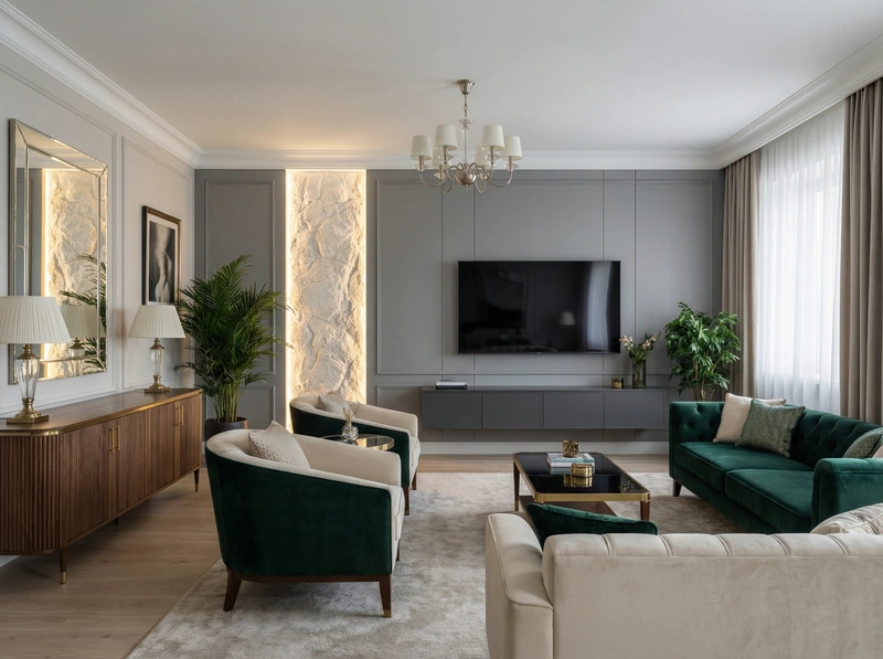 Дизайн интерьера в стиле Классика — Гостиная от нейросети RoomGPT