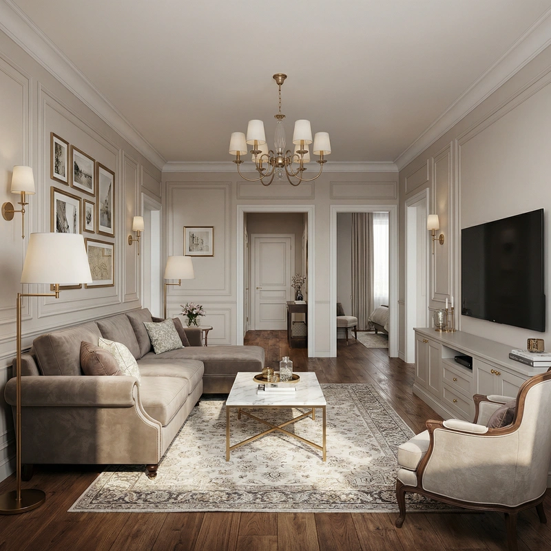 Дизайн интерьера в стиле Классика — Гостиная от нейросети RoomGPT