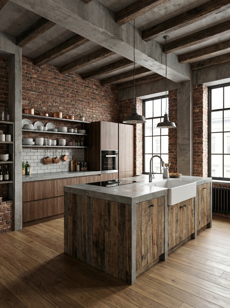 Дизайн интерьера в стиле Лофт — Кухня от нейросети RoomGPT