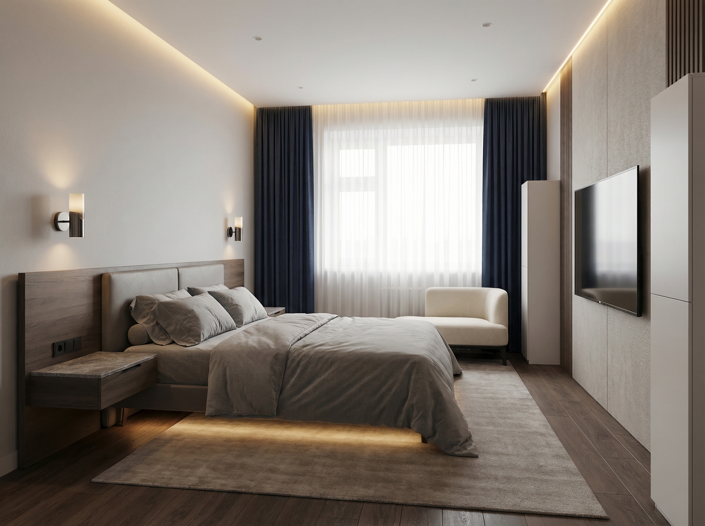 Дизайн спальни в стиле Минимализм — фото интерьера от нейросети RoomGPT