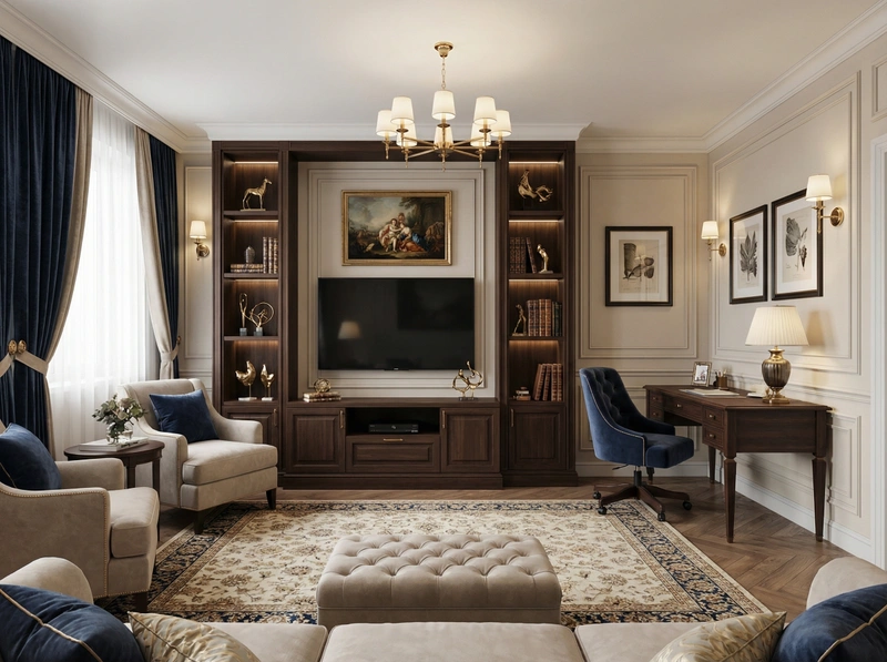 Дизайн гостиной в стиле Классика — фото интерьера от нейросети RoomGPT