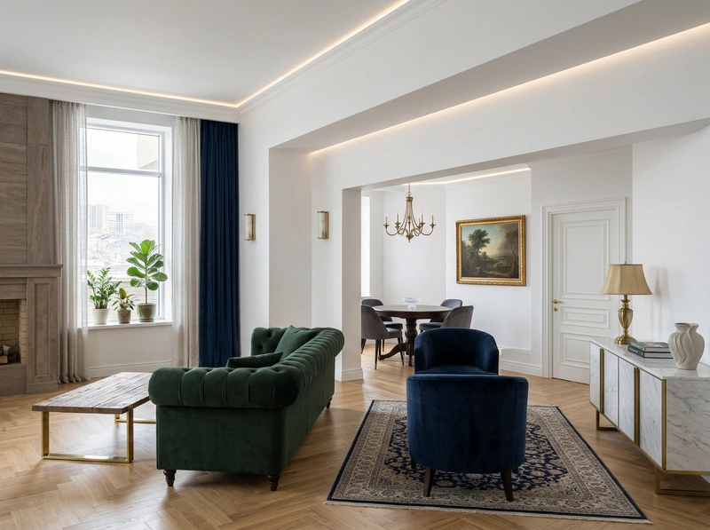 Дизайн интерьера в стиле Классика — Гостиная от нейросети RoomGPT