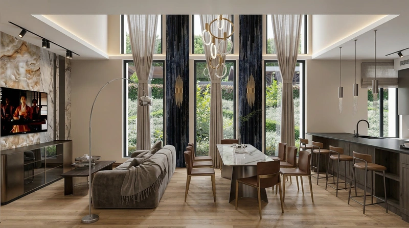 Дизайн гостиной в стиле Контемпорари — фото интерьера от нейросети RoomGPT