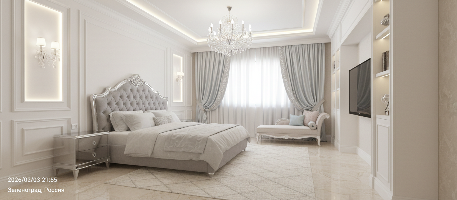 Дизайн спальни в стиле Классика — фото интерьера от нейросети RoomGPT