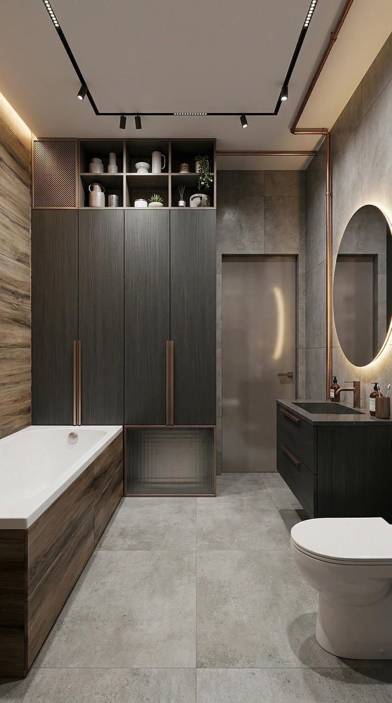 Дизайн ванной в стиле Лофт — фото интерьера от нейросети RoomGPT