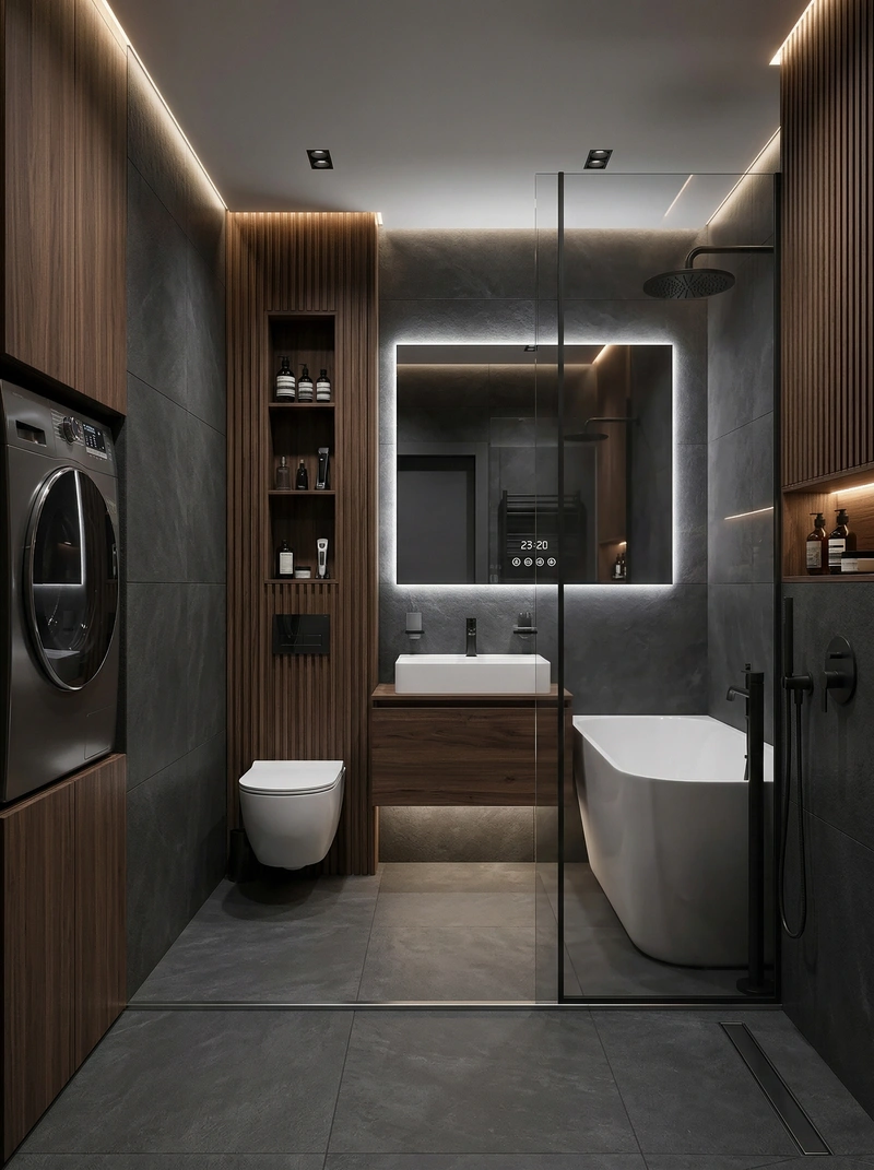 Дизайн ванной в стиле Блэктэк — фото интерьера от нейросети RoomGPT