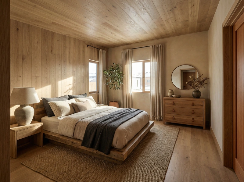 Дизайн спальни в стиле Japandi — фото интерьера от нейросети RoomGPT