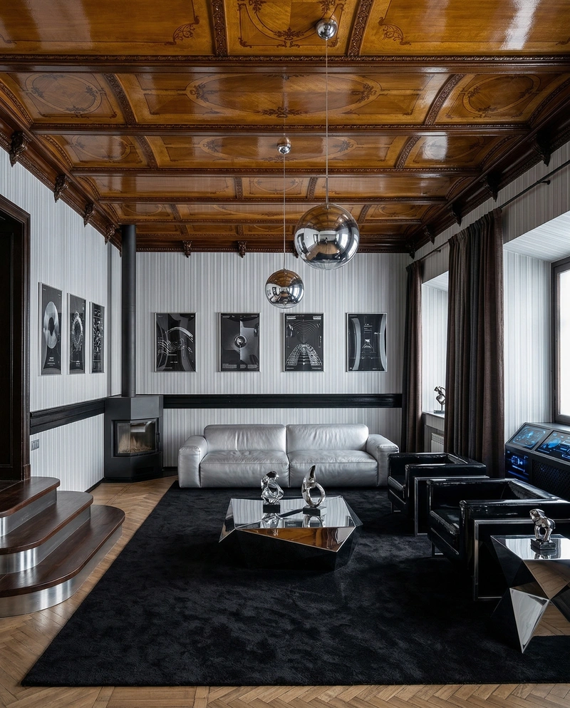 Дизайн гостиной в стиле Блэктэк — фото интерьера от нейросети RoomGPT