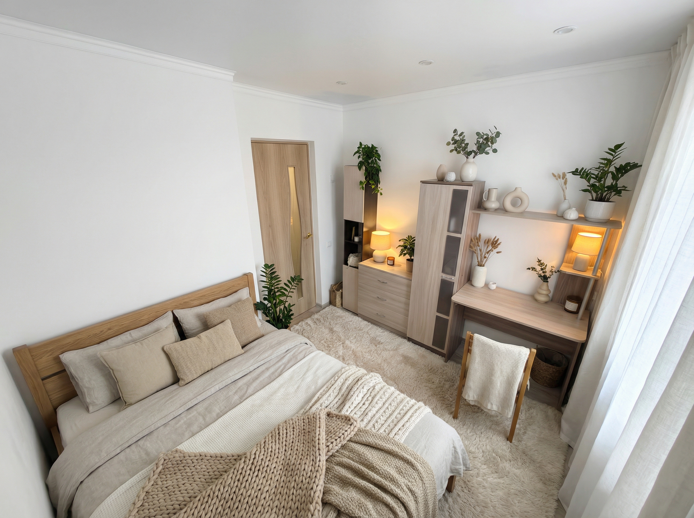 Дизайн спальни в стиле Хюгге — фото интерьера от нейросети RoomGPT