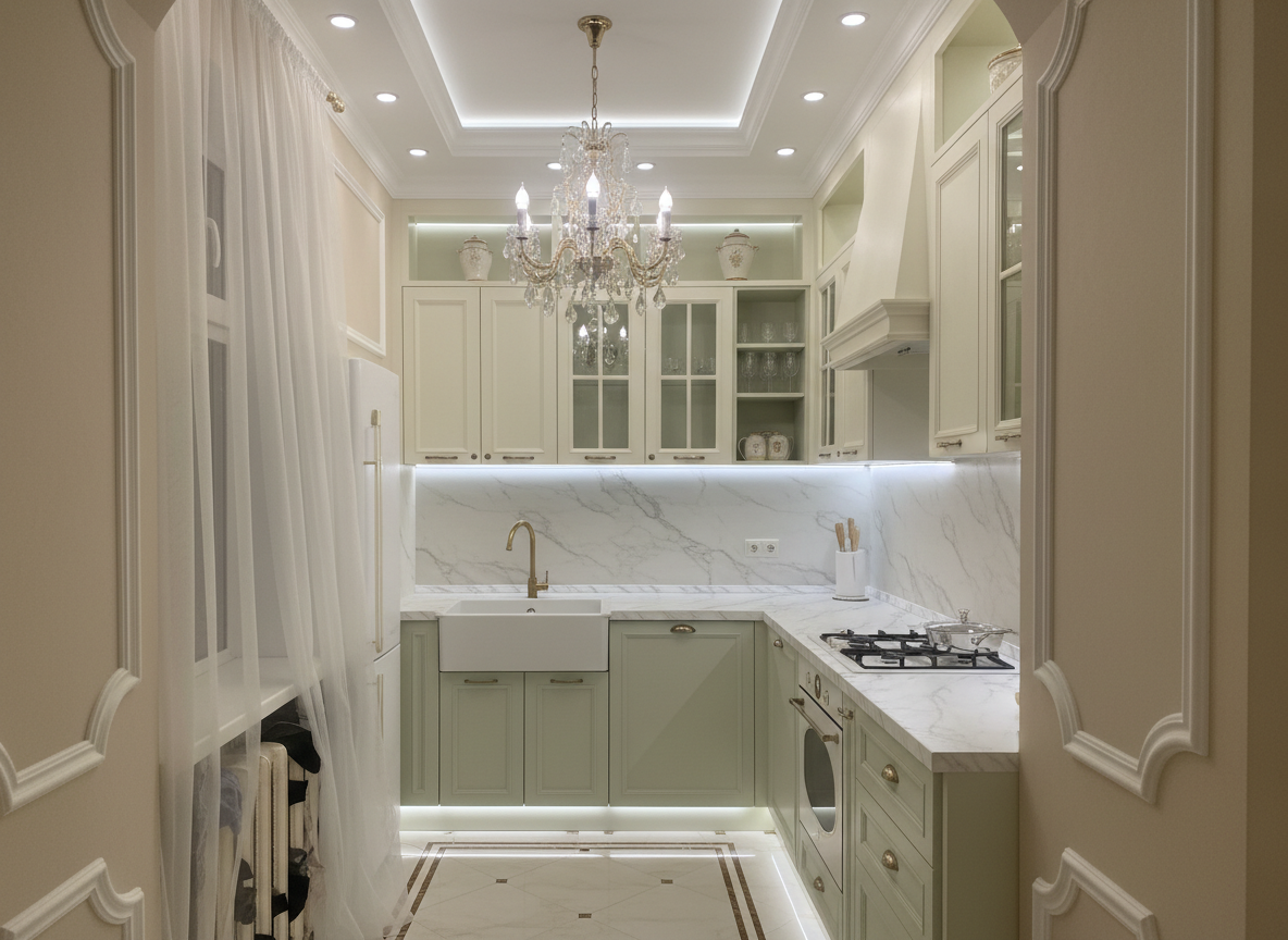 Дизайн кухни в стиле Классика — фото интерьера от нейросети RoomGPT