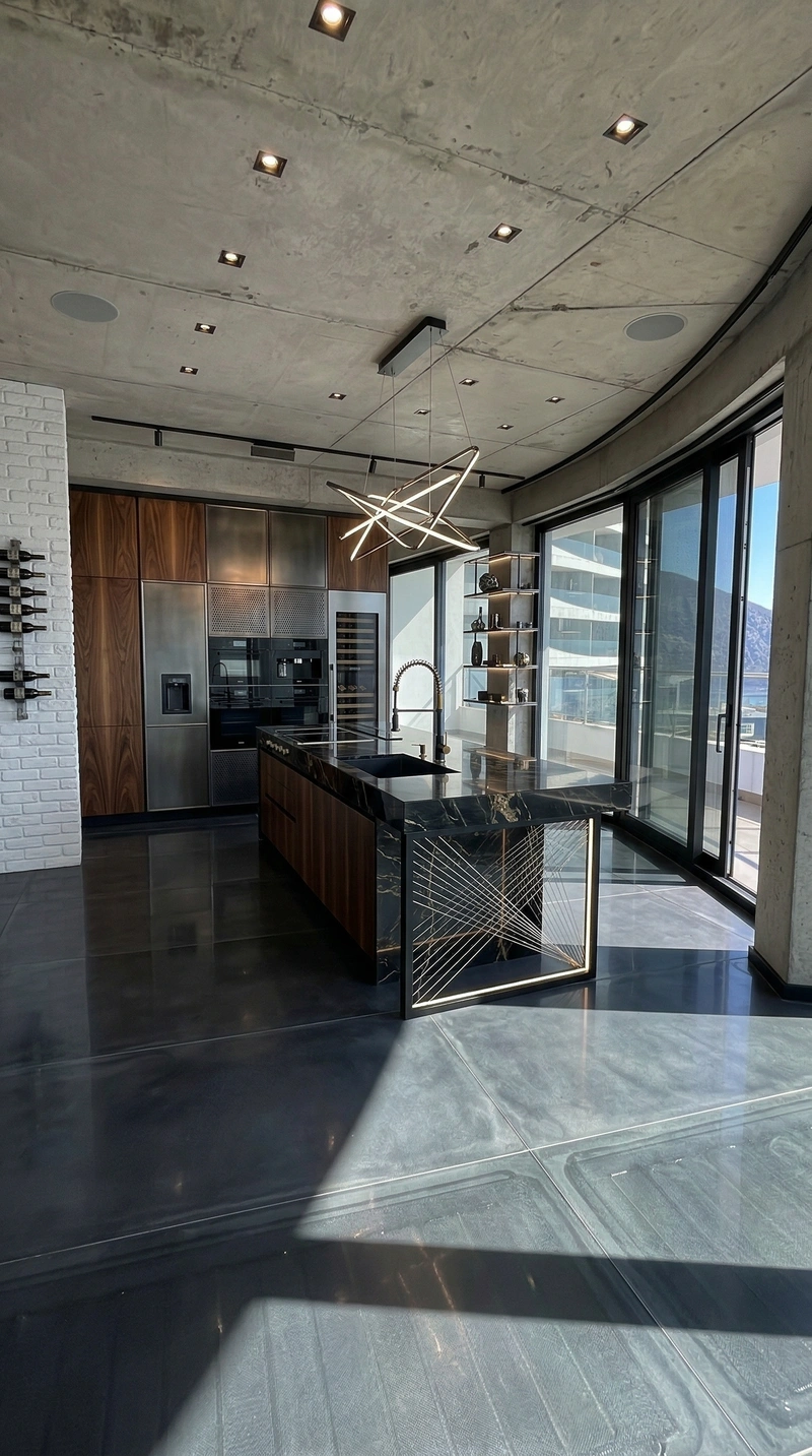 Дизайн кухни в стиле Блэктэк — фото интерьера от нейросети RoomGPT