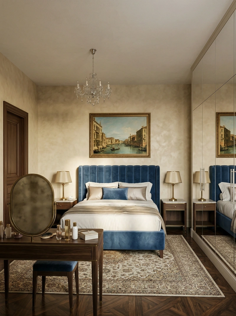 Дизайн спальни в стиле Классика — фото интерьера от нейросети RoomGPT
