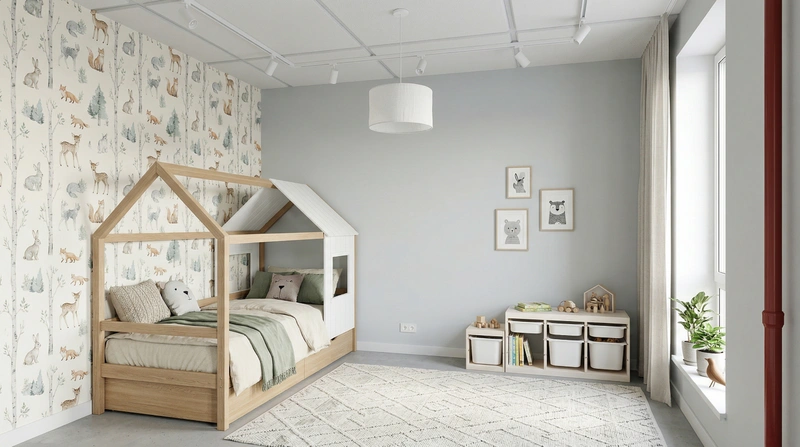 Дизайн детской в стиле Сканди — фото интерьера от нейросети RoomGPT