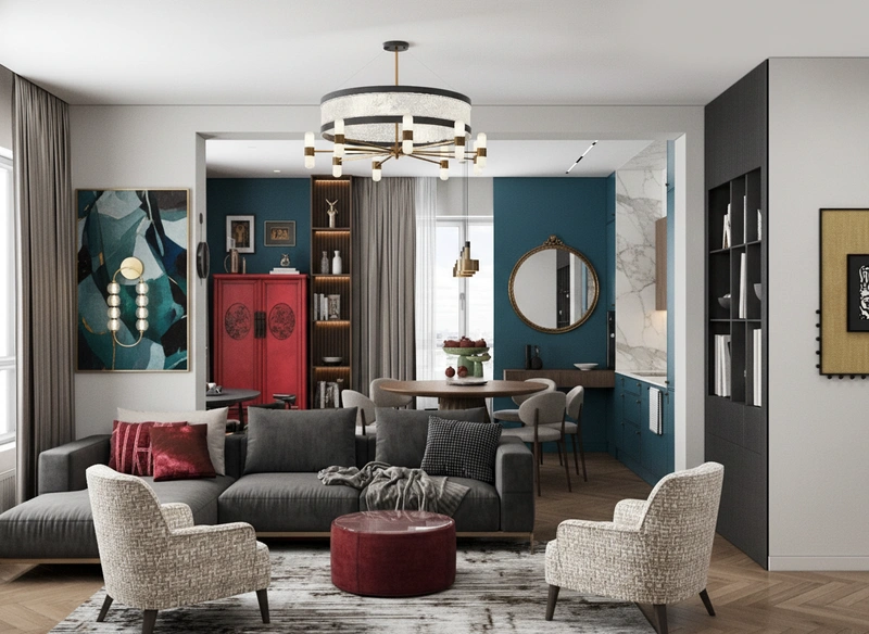 Дизайн интерьера в стиле Эклектика — Гостиная от нейросети RoomGPT