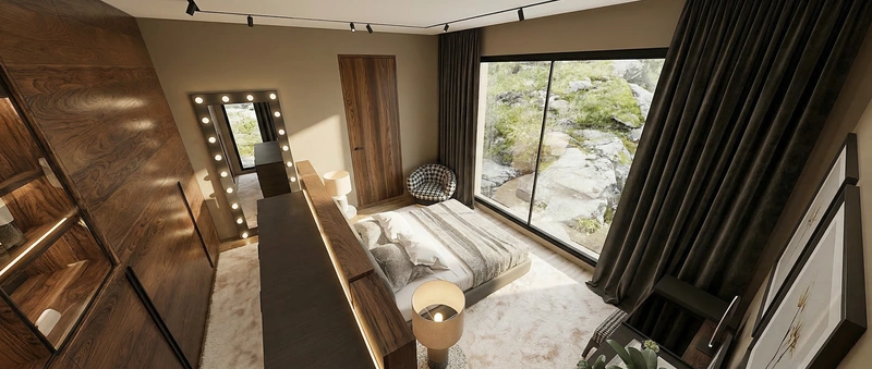 Дизайн спальни в стиле Контемпорари — фото интерьера от нейросети RoomGPT