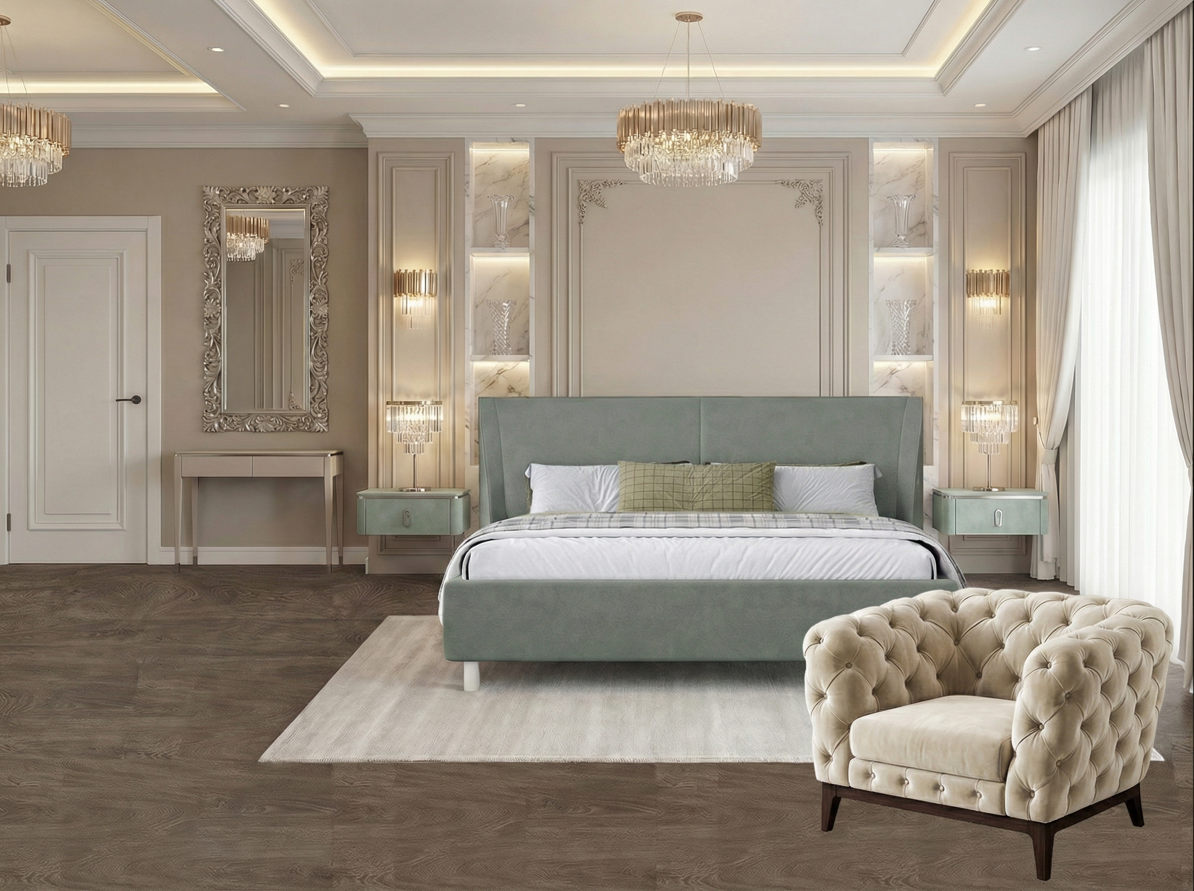 Дизайн спальни в стиле Классика — фото интерьера от нейросети RoomGPT