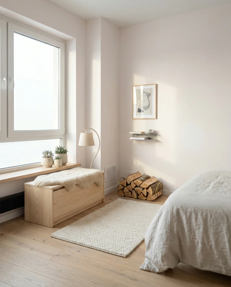 Дизайн спальни в стиле Хюгге — фото интерьера от нейросети RoomGPT