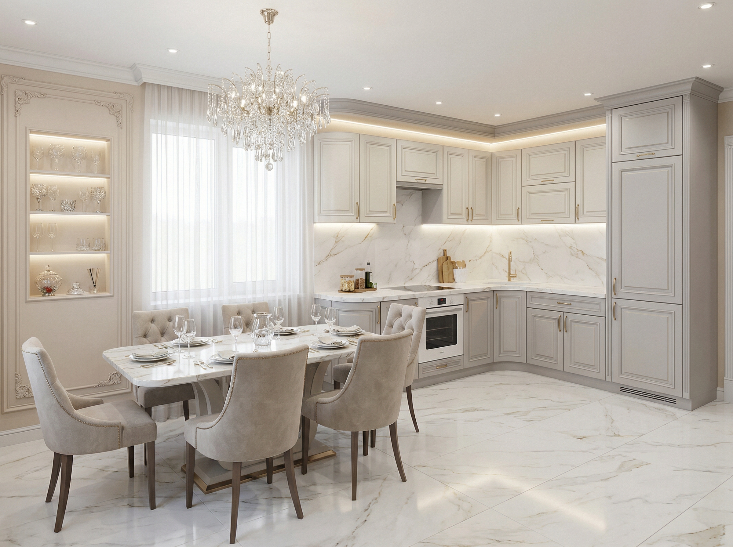 Дизайн кухни в стиле Классика — фото интерьера от нейросети RoomGPT