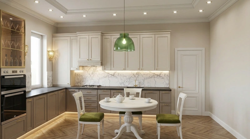 Дизайн кухни в стиле Классика — фото интерьера от нейросети RoomGPT