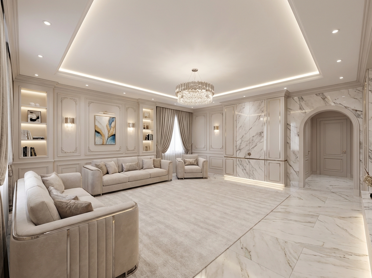 Дизайн гостиной в стиле Классика — фото интерьера от нейросети RoomGPT