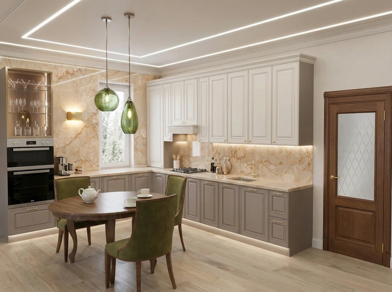 Дизайн кухни в стиле Классика — фото интерьера от нейросети RoomGPT
