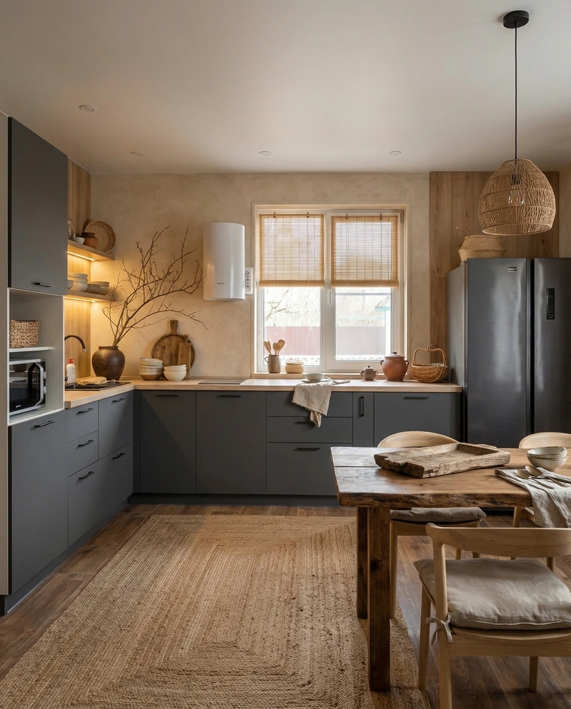 Дизайн кухни в стиле Japandi — фото интерьера от нейросети RoomGPT