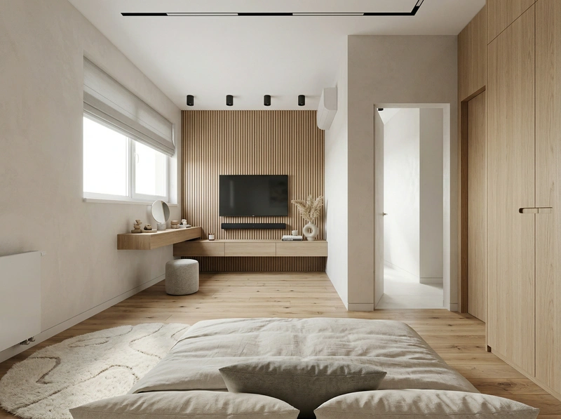 Дизайн спальни в стиле Сканди — фото интерьера от нейросети RoomGPT