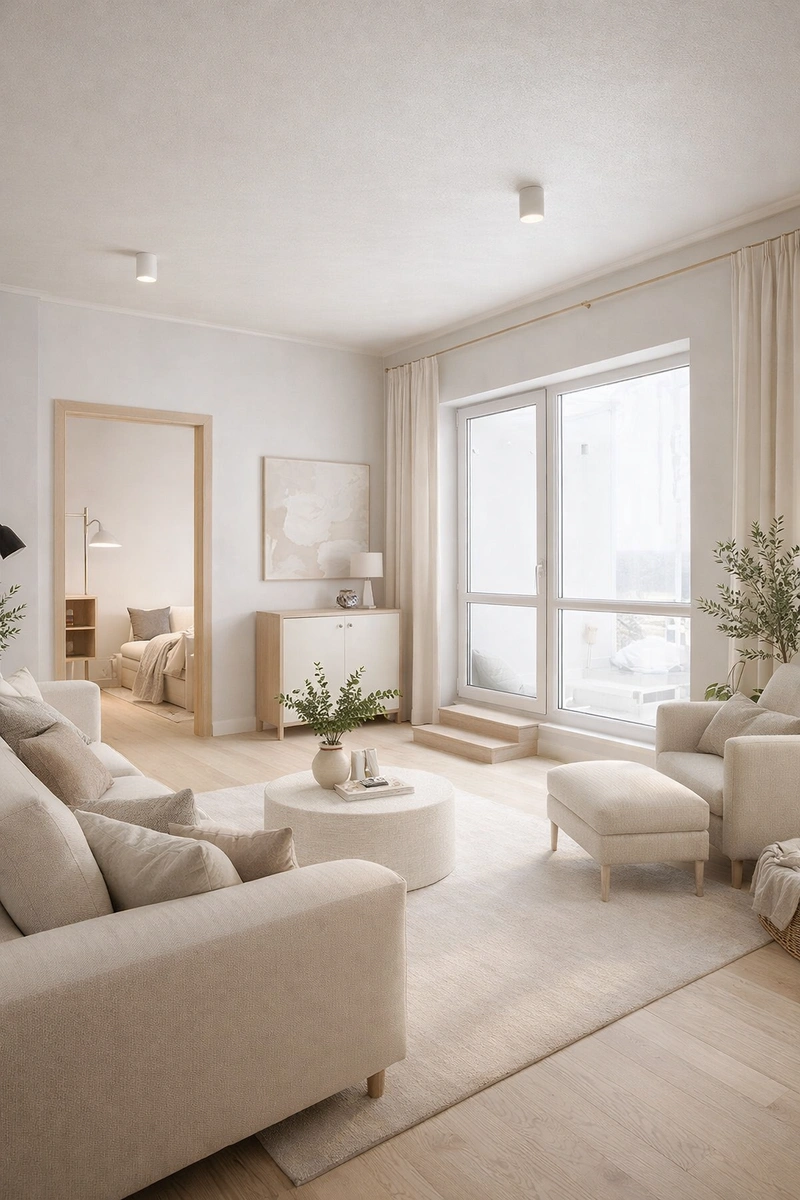 Дизайн гостиной в стиле Сканди — фото интерьера от нейросети RoomGPT