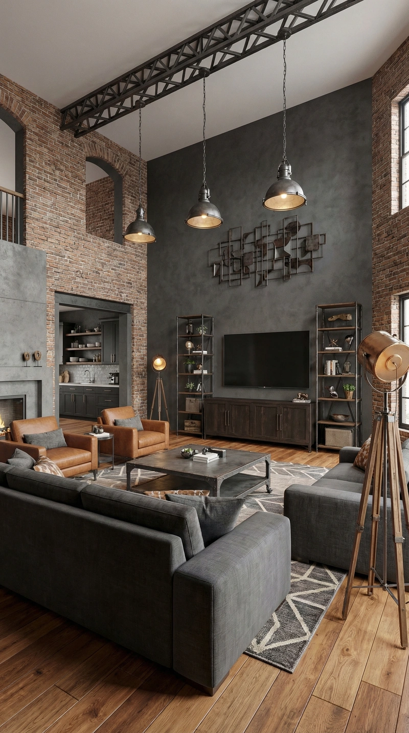 Дизайн интерьера в стиле Лофт — Гостиная от нейросети RoomGPT