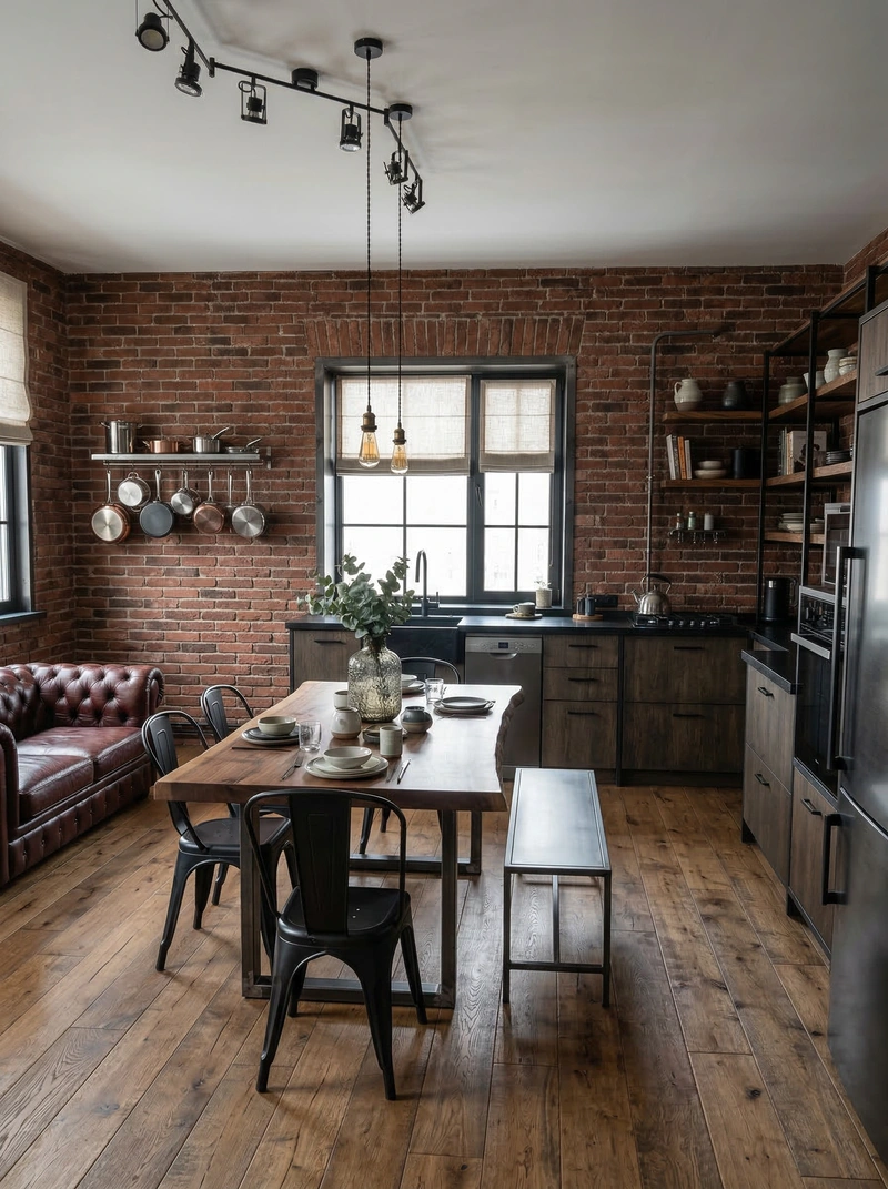 Дизайн кухни в стиле Лофт — фото интерьера от нейросети RoomGPT