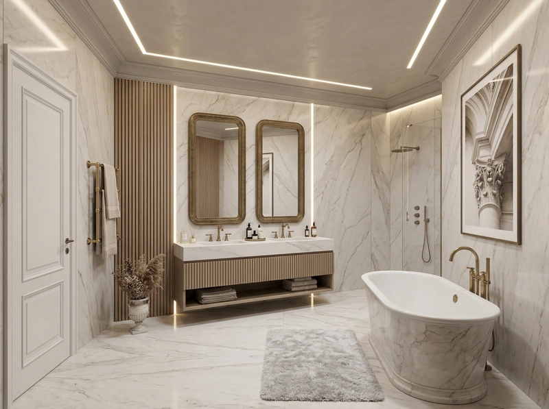 Дизайн ванной в стиле Неоклассика — фото интерьера от нейросети RoomGPT