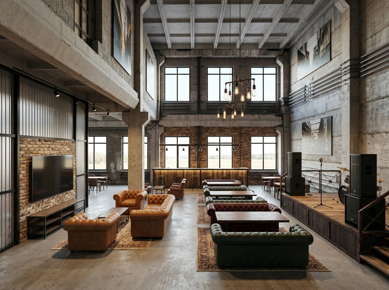 Дизайн гостиной в стиле Лофт — фото интерьера от нейросети RoomGPT