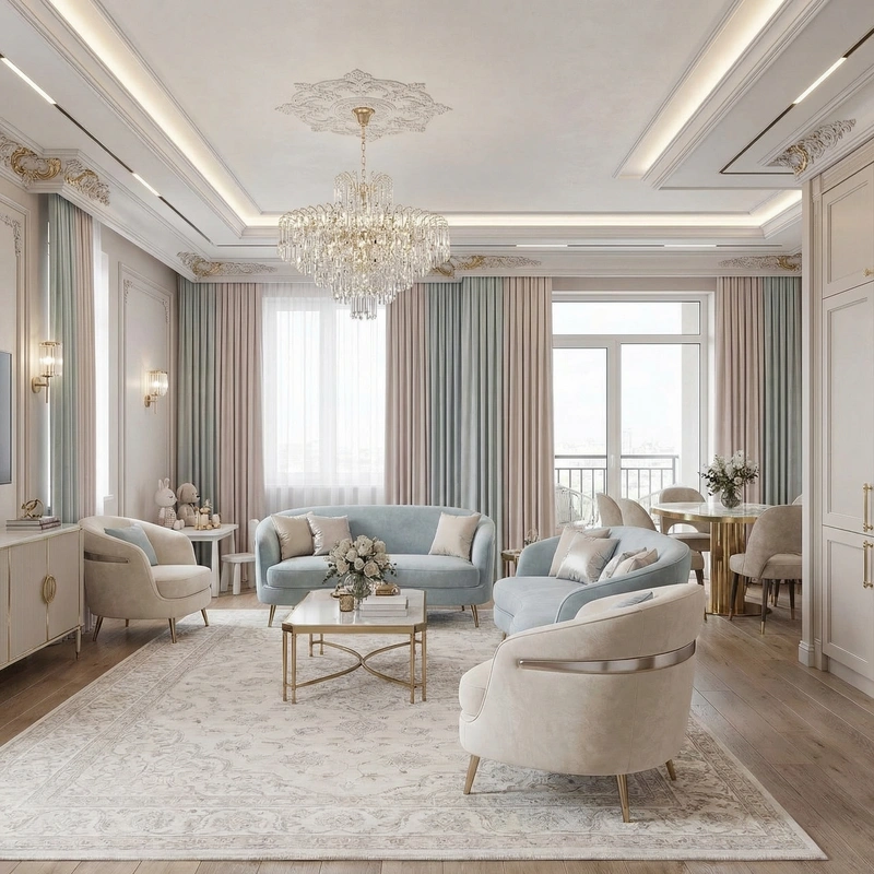 Дизайн интерьера в стиле Неоклассика — Гостиная от нейросети RoomGPT