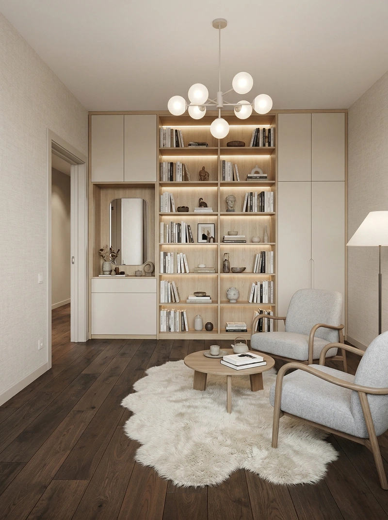 Дизайн гостиной в стиле Хюгге — фото интерьера от нейросети RoomGPT