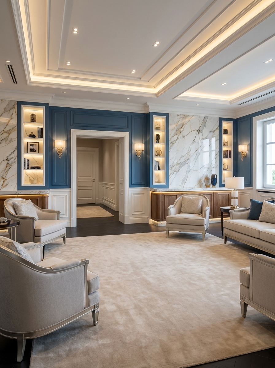 Дизайн гостиной в стиле Классика — фото интерьера от нейросети RoomGPT