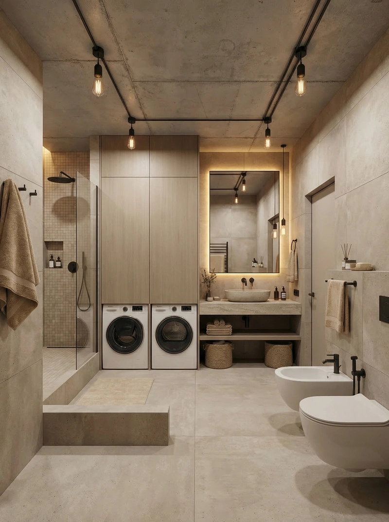 Дизайн ванной в стиле Лофт — фото интерьера от нейросети RoomGPT