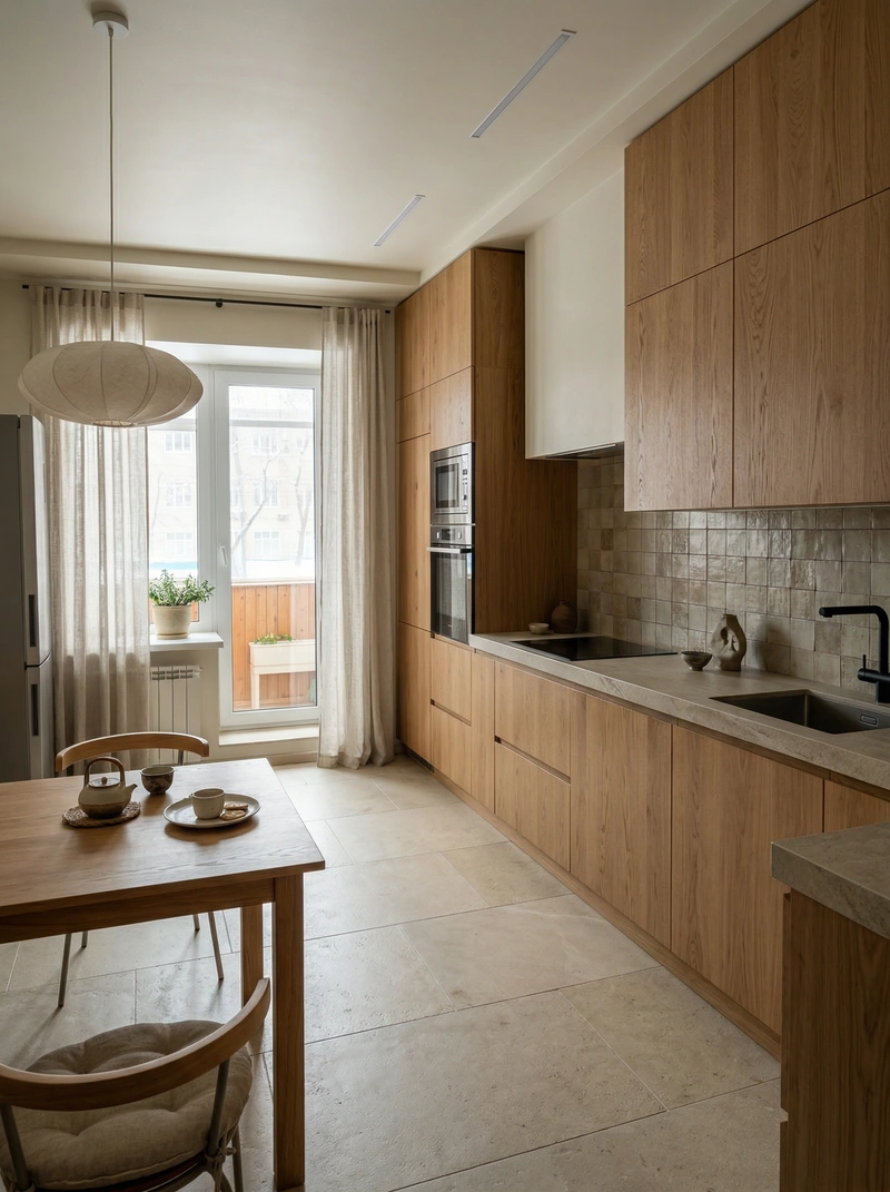 Дизайн кухни в стиле Japandi — фото интерьера от нейросети RoomGPT