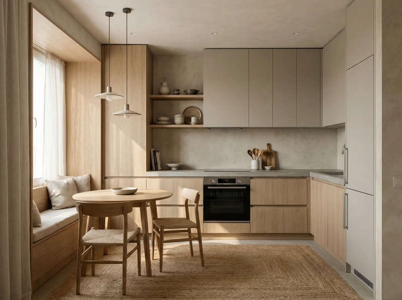 Дизайн кухни в стиле Japandi — фото интерьера от нейросети RoomGPT