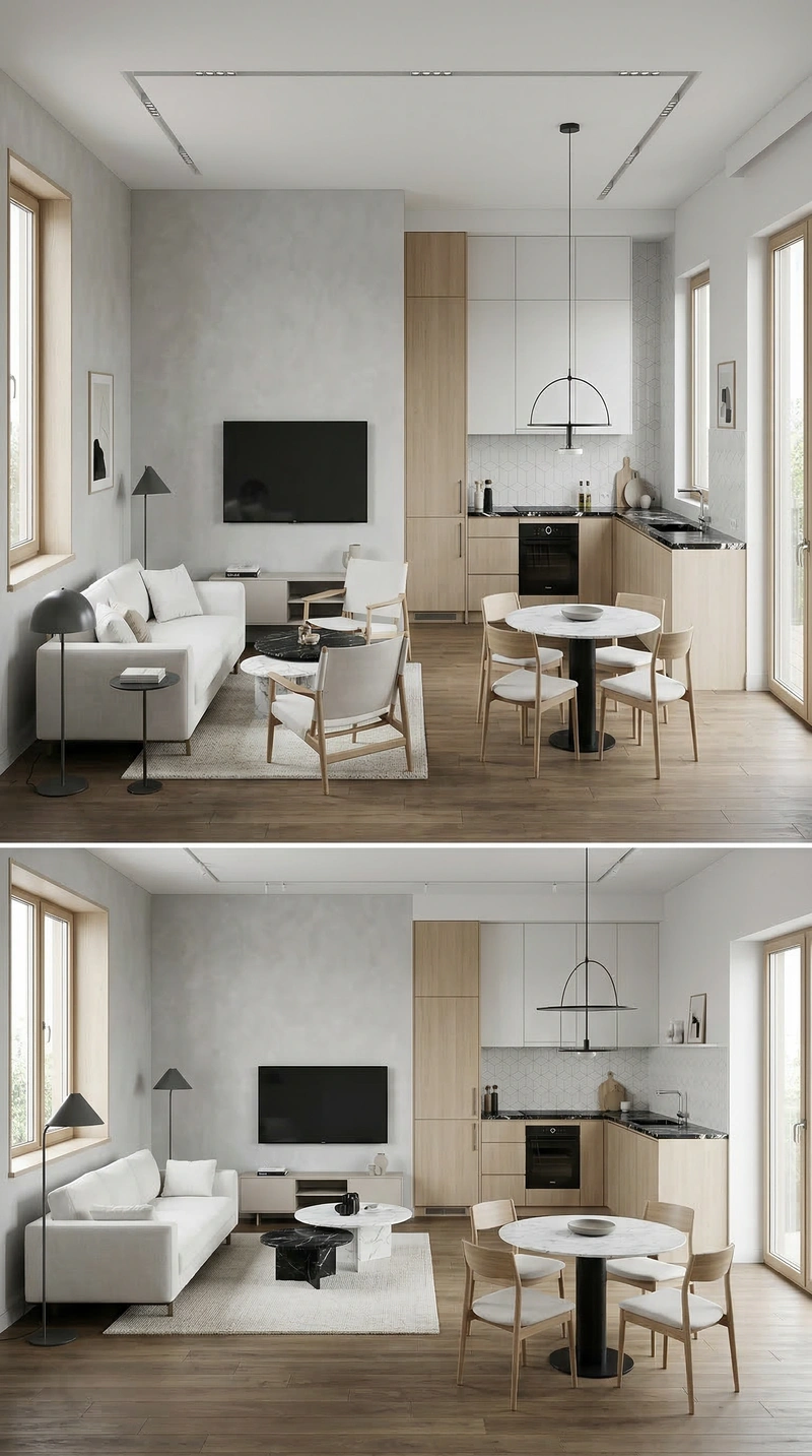 Дизайн интерьера в стиле Минимализм — Гостиная от нейросети RoomGPT