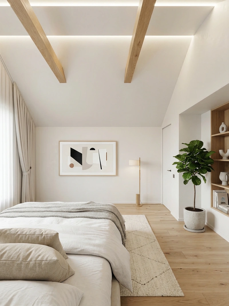 Дизайн спальни в стиле Сканди — фото интерьера от нейросети RoomGPT