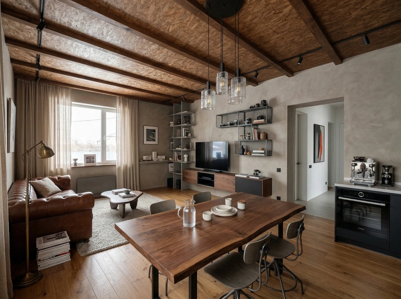 Дизайн гостиной в стиле Лофт — фото интерьера от нейросети RoomGPT