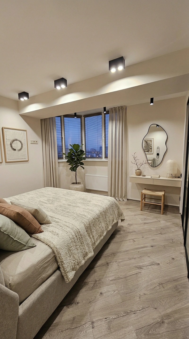 Дизайн спальни в стиле Japandi — фото интерьера от нейросети RoomGPT