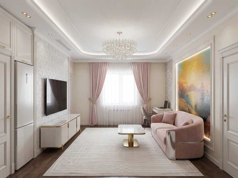 Дизайн интерьера в стиле Неоклассика — Гостиная от нейросети RoomGPT