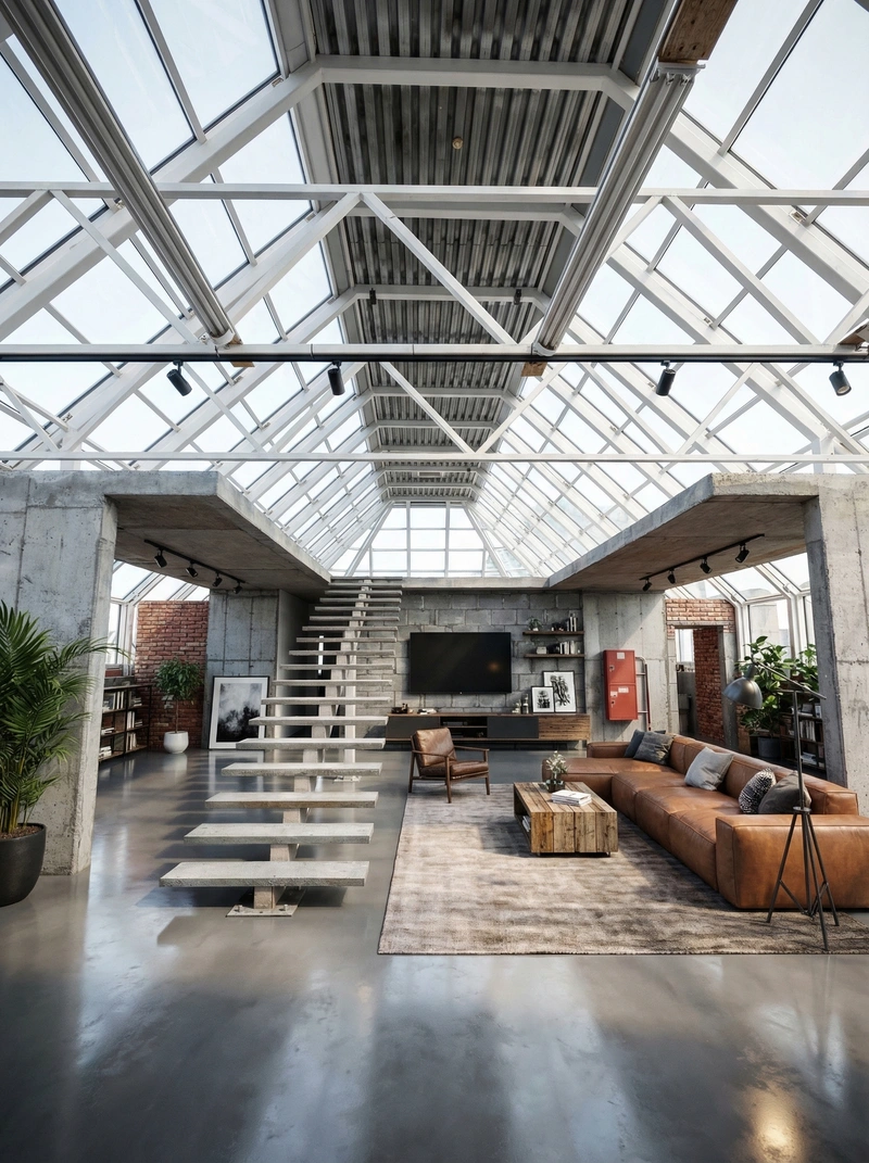 Дизайн интерьера в стиле Лофт — Гостиная от нейросети RoomGPT