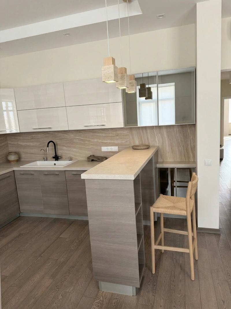 Дизайн кухни в стиле Japandi — фото интерьера от нейросети RoomGPT