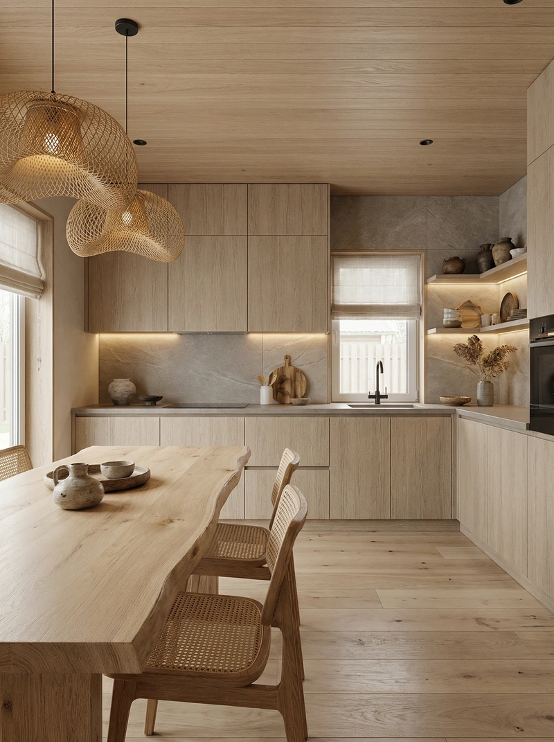 Дизайн кухни в стиле Japandi — фото интерьера от нейросети RoomGPT