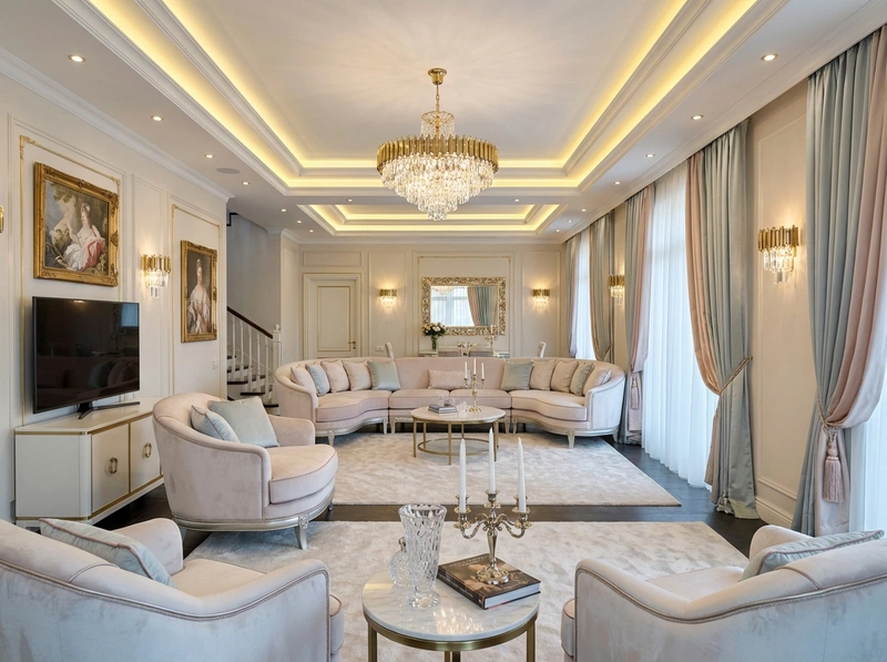 Дизайн интерьера в стиле Неоклассика — Гостиная от нейросети RoomGPT