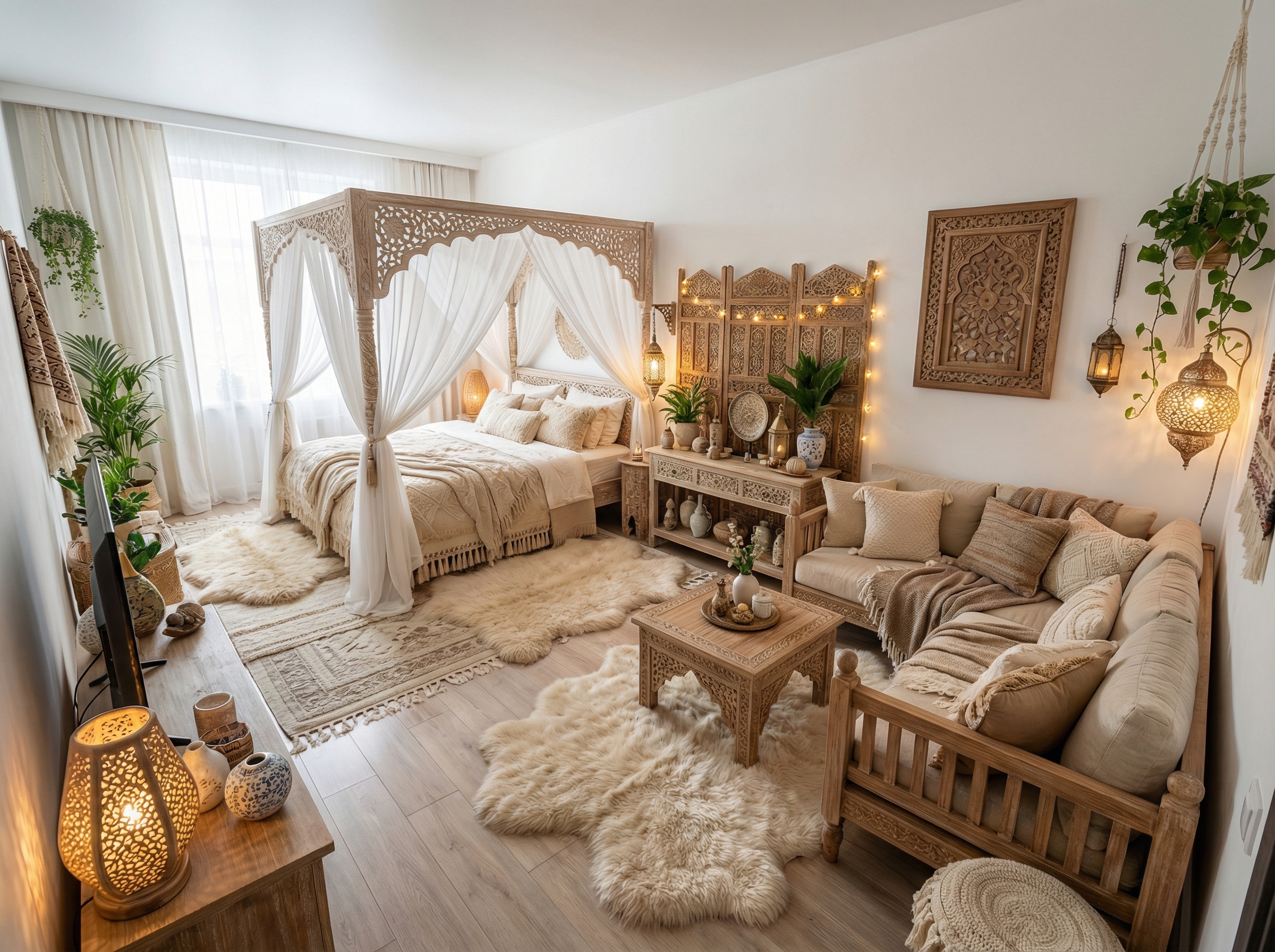 Дизайн спальни в стиле Хюгге — фото интерьера от нейросети RoomGPT