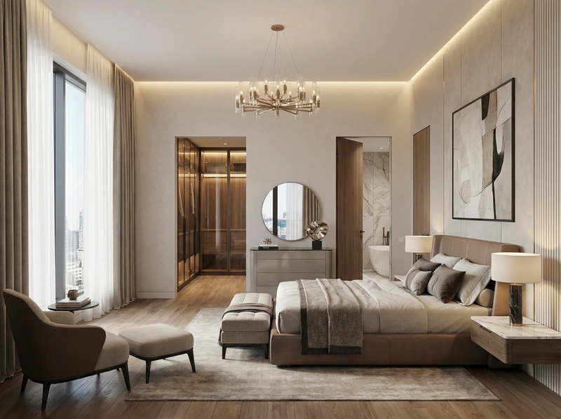 Дизайн интерьера в стиле Контемпорари — Спальня от нейросети RoomGPT