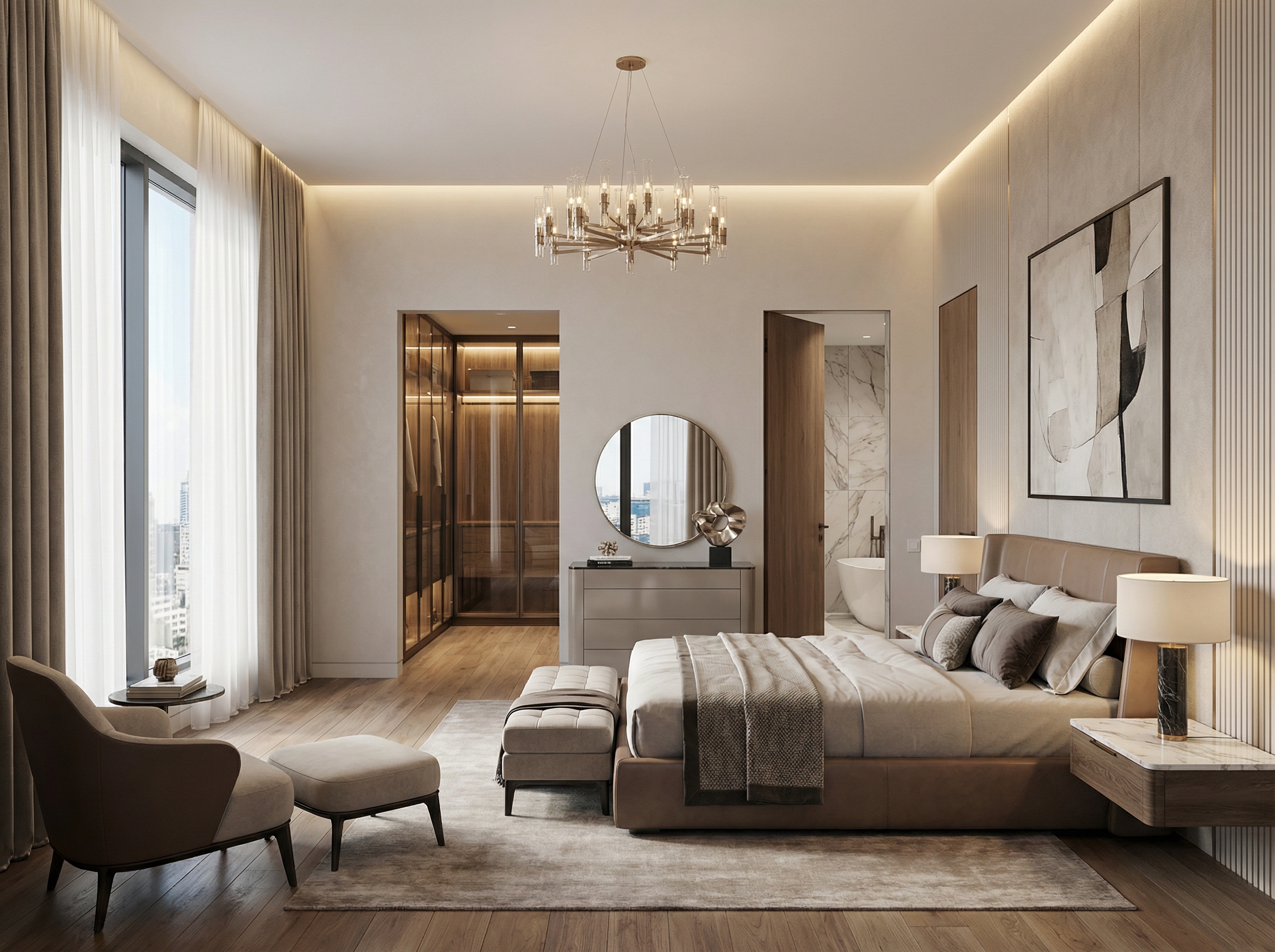 Дизайн спальни в стиле Контемпорари — фото интерьера от нейросети RoomGPT